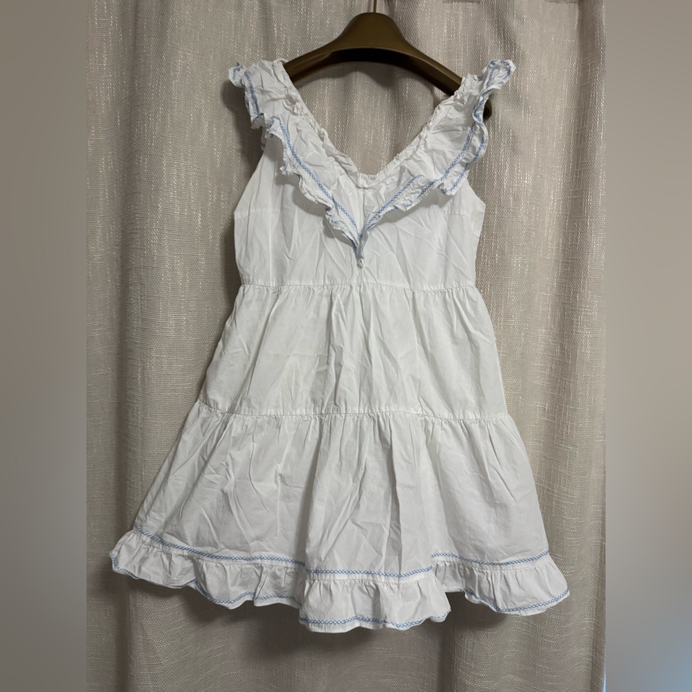 English Factory White Dress with Blue Trim